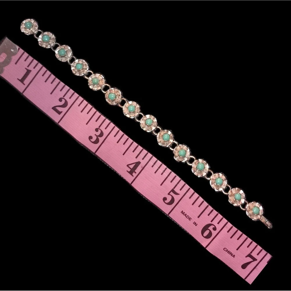 Sterling Silver & Turquoise Child's Flowered Bracelet Mexico 925 Vintage SKUJ056